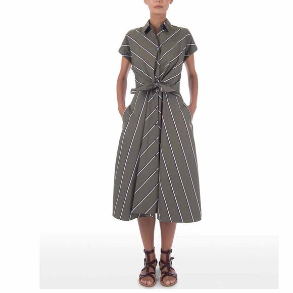 Sara Roka Draetra Striped Poplin Midi Dress Striped Multi Size US 10 IT 46 - Picture 7 of 13